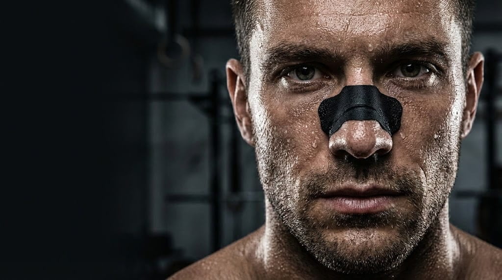 Athlete wearing nasal strip
